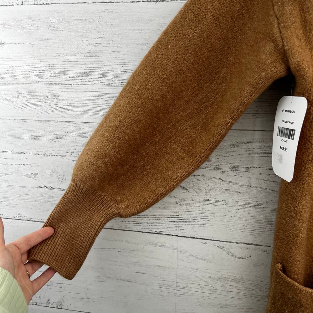 &Merci NWT Camel Long Sleeve Longline Pocket Cardigan Size L - Picture 6 of 9